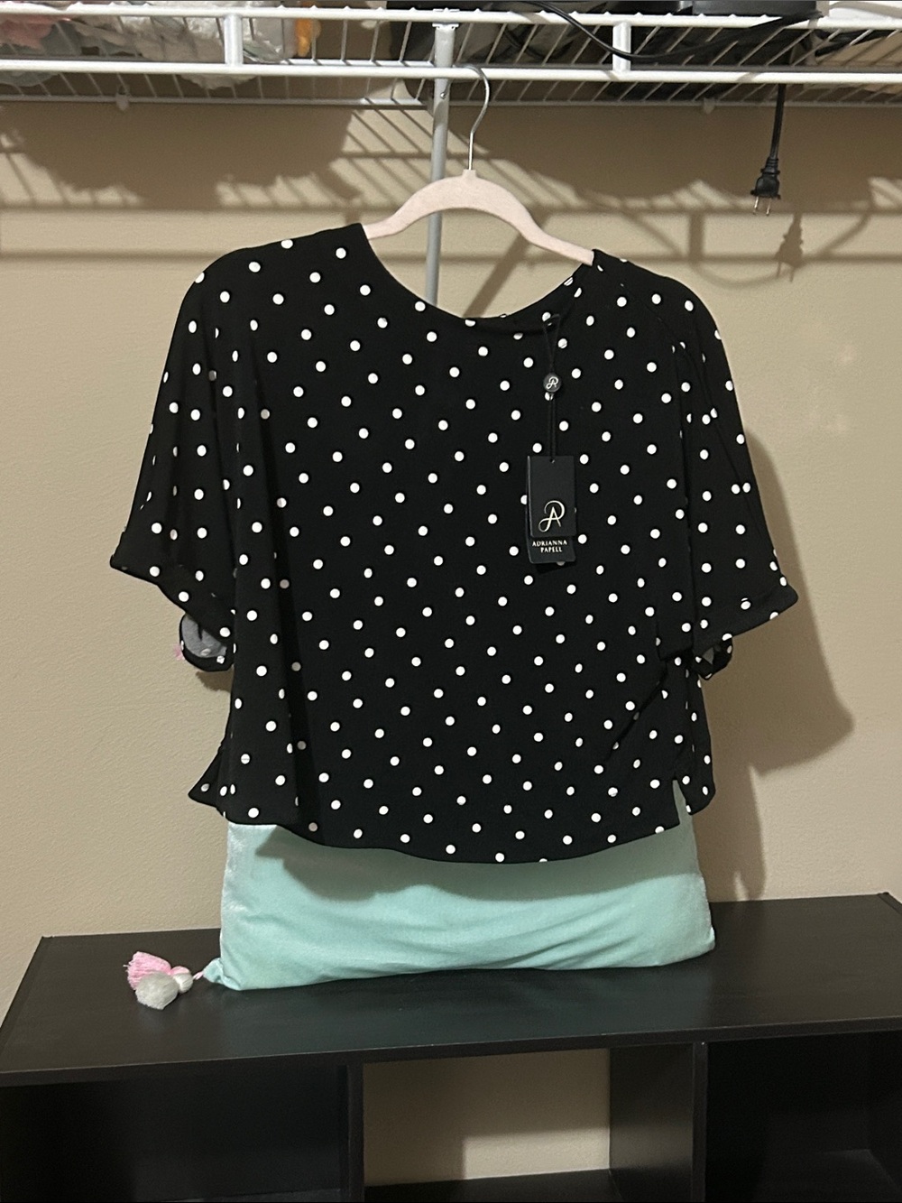 Armani Exchange Black Polka Dot Short Sleeve Blouse